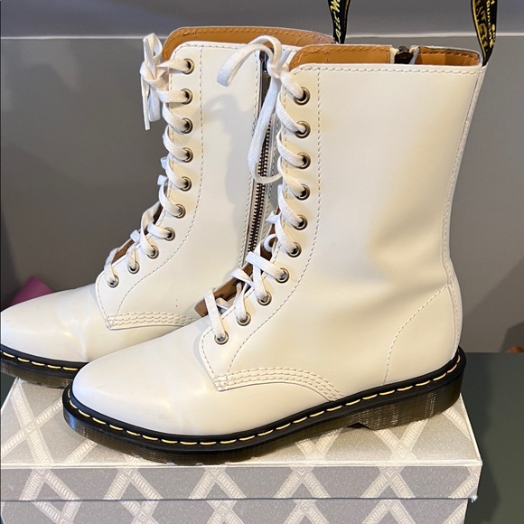Dr. Martens Off-White Leather Combat Boots - Picture 3 of 8